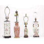 Four Chinese vases, each converted to a table lamp,