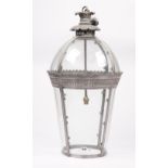 A Georgian style hanging lantern, modern, of domed tapering cylindrical form,