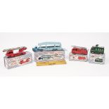 Four Dinky die-cast vehicles, a 955 Fire engine with extending ladder, a 956 Turntable fire escape,