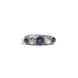A platinum, sapphire and diamond-set five stone ring,