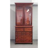 A Victorian mahogany secretaire display cabinet, the pair of glazed doors over fitted drawer,