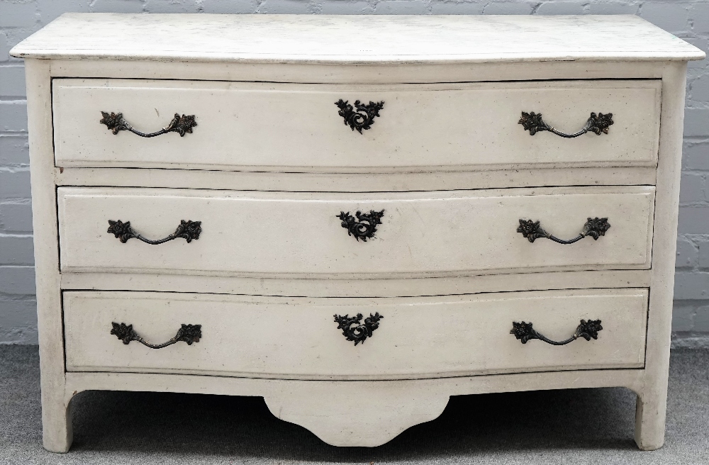 An 18th century style French grey painted commode,