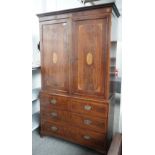 A George III inlaid mahogany linen press,