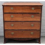 A George III mahogany chest, with four long drawers, on splayed bracket feet,