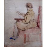 Charles Richard Bone (1809-1880), Self portrait at an easel, watercolour and pencil,