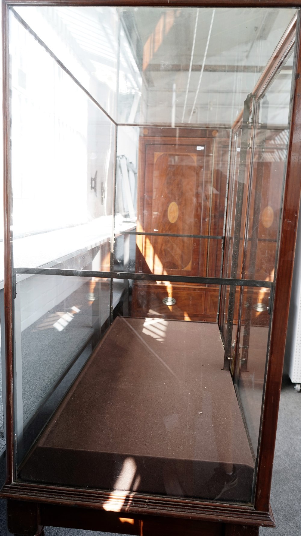 A pair of large 19th century mahogany rectangular museum display cases, on turned supports, - Image 3 of 6