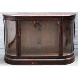 A near pair of small Victorian mahogany credenzas, fully glazed with rounded corners,