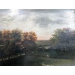 English School (19th century), Wooded landscape, oil on panel, unframed, 34cm x 45cm.