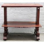 An early Victorian mahogany metamorphic three tier dumb waiter, on rectangular end standards,