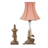 A Victorian style gilt metal and faux marble mounted table lamp,