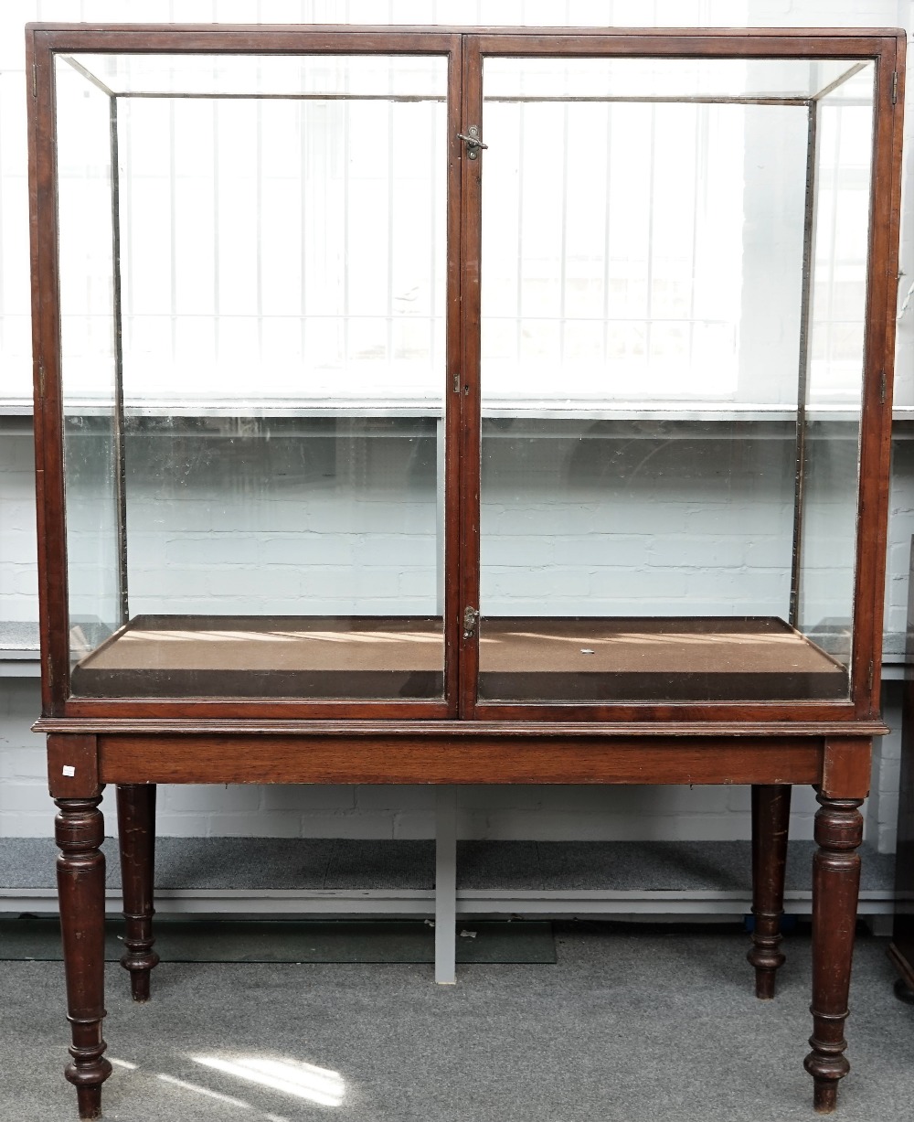 A pair of large 19th century mahogany rectangular museum display cases, on turned supports, - Image 4 of 6