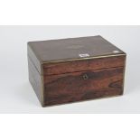 A Victorian brass bound rosewood travelling toilet/jewellery box,