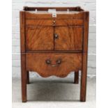 An 18th century mahogany tray top commode with single drawer over cupboard and pull out,