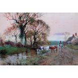 Henry Charles Fox (1855 - 1929), Cattle watering, watercolour and body colour, signed and dated '95,