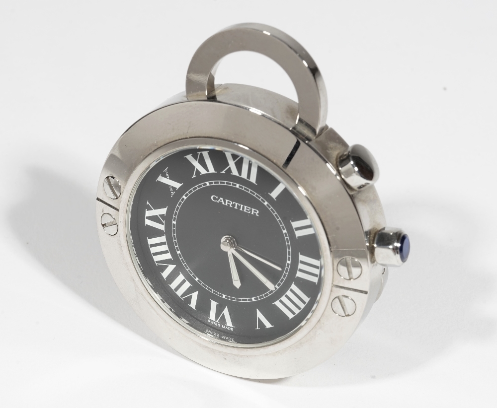 Cartier: a stainless steel Pasha travel alarm clock, model number 2754,