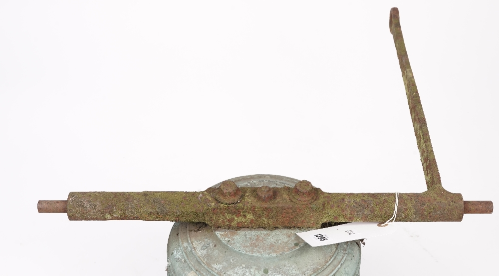 A large bronze bell, verdigris patination, detailed 'GILLETT & JOHNSTON, CROYDON 1925', 35cm high, - Image 2 of 6