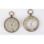 An early 20th century brass cased pocket barometer/compass compendium by J.
