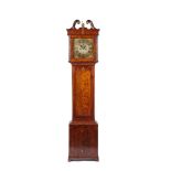 An oak longcased clock, 19th century with broken arch pediment to the square hood,