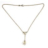 A 18ct gold, cultured pearl and diamond set pendant necklace by Autore,