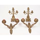 A pair of French 19th century style gilt metal two branch wall appliques,