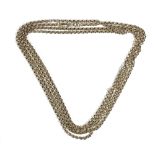 A Victorian faceted circular link long guard chain, fitted with a swivel, (tests as approx.