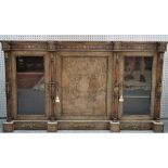A Victorian figured and burr walnut gilt metal mounted credenza, circa 1880, tulipwood crossbanded,