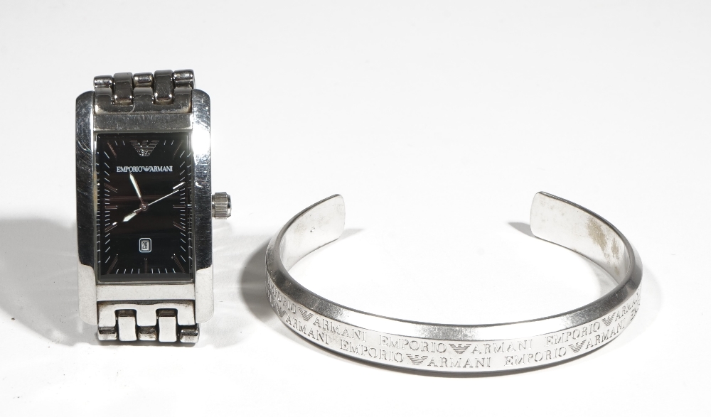 Emporio Armani; a gentleman's stainless steel bracelet wristwatch,