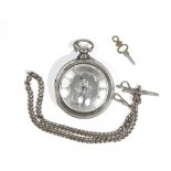 A Victorian pair cased silver pocket watch; the engine turned silver dial,