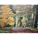 M**Verbrugghe (20th century), An autumnal woodland road, oil on canvas, signed, 57cm x 78cm.