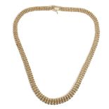 A 9ct gold interwoven link collar necklace, on a snap clasp, weight 33.4 gms, length 46cm.