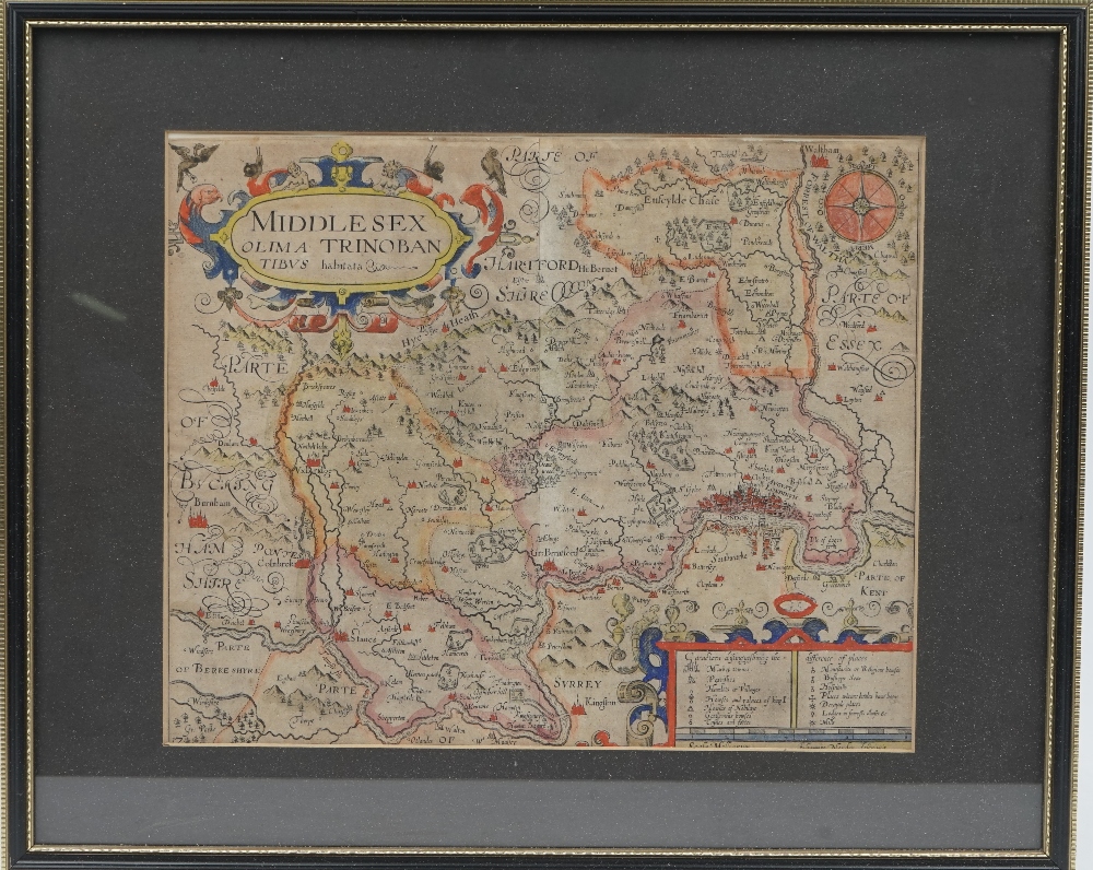 MAPS - Christopher SAXTON (1540-1610). Middlesex olima trinoban tibus habitata.