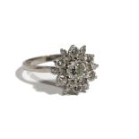An 18ct white gold and diamond cluster ring of flowerhead design,