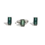 A green tourmaline and diamond-set dress ring,