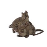 An Austrian cold painted bronze animalier group, early 20th century, depicting two rats, unsigned,