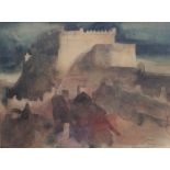 English School (20th century), A Hilltop castle, Harlech Castle, a pair of watercolours,
