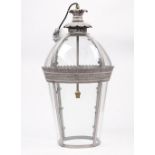A Georgian style hanging lantern, modern, of domed tapering cylindrical form,