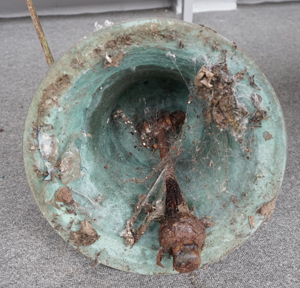 A large bronze bell, verdigris patination, detailed 'GILLETT & JOHNSTON, CROYDON 1925', 35cm high, - Image 5 of 6