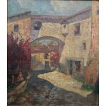 Hanns Diehl (1877-1946), Courtyard scene, oil on board, signed, 56cm x 48cm.