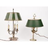 An early 20th century silver plated buillotte table lamp, with adjustable tin shade, 60cm,