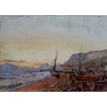 Henry Robert Robertson (1839-1921), Hastings Beach, watercolour, 17cm x 23cm.