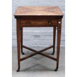 An Edwardian marquetry inlaid rosewood envelope card table, on tapering square supports,