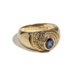An 18ct gold, sapphire and diamond-set dress ring of bombe design,