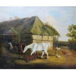 Follower of John Frederick Herring, Farmyard scene, oil on canvas, indistinctly signed, 37.