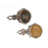 A late 18th/early 19th century banded agate-set swivel fob seal,