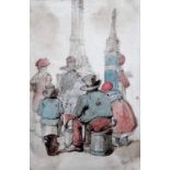 Ambrose Poynter (1796-1886), A group of seated figures, watercolour, inscribed Paris, 11.5cm x 7.
