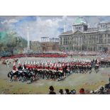 John Victor Emms (1912-? ), A military parade, gouache, signed, 25.5cm x 35cm.