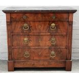 A 19th century French marble top commode, with mahogany four drawer base, 96cm wide x 88cm high.