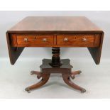 A late Regency and later mahogany ebony banded sofa table, altered, with two frieze drawers,