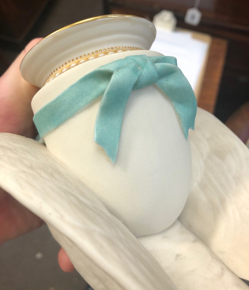 A Royal Worcester bisque vase supported on the back of a bird, ribbon tied, - Image 2 of 17