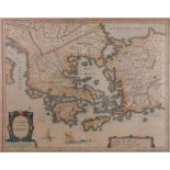John Speed, Greece, hand coloured engraved map, 42 x 53cm, framed.